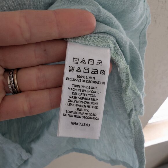 Joie 100% Linen Long Sleeved Blouse Fringe Tie Embroidered Size M Boho - Picture 5 of 7